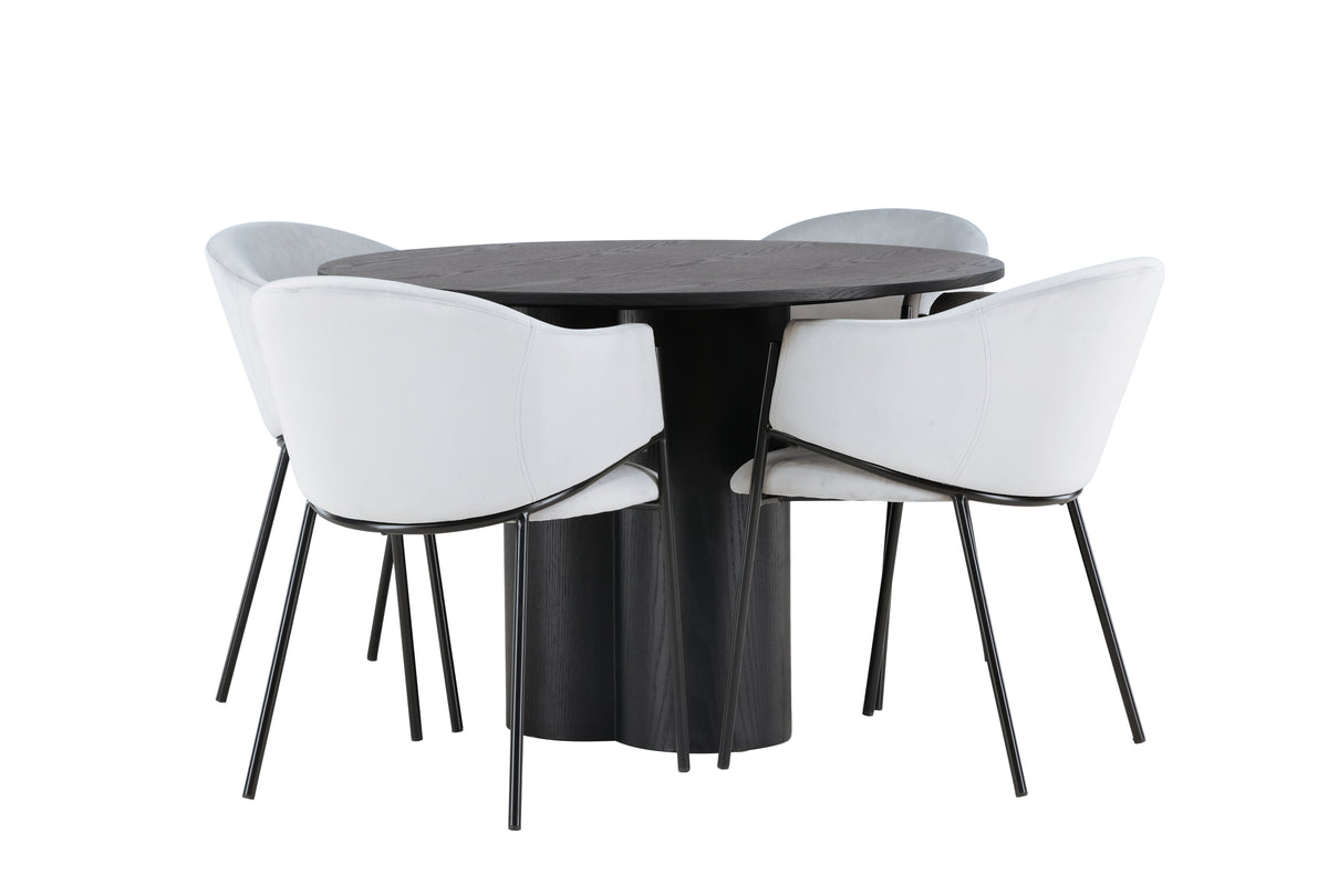 Round Dining Table ø110 Black + Dining Chair 2-pack Grey