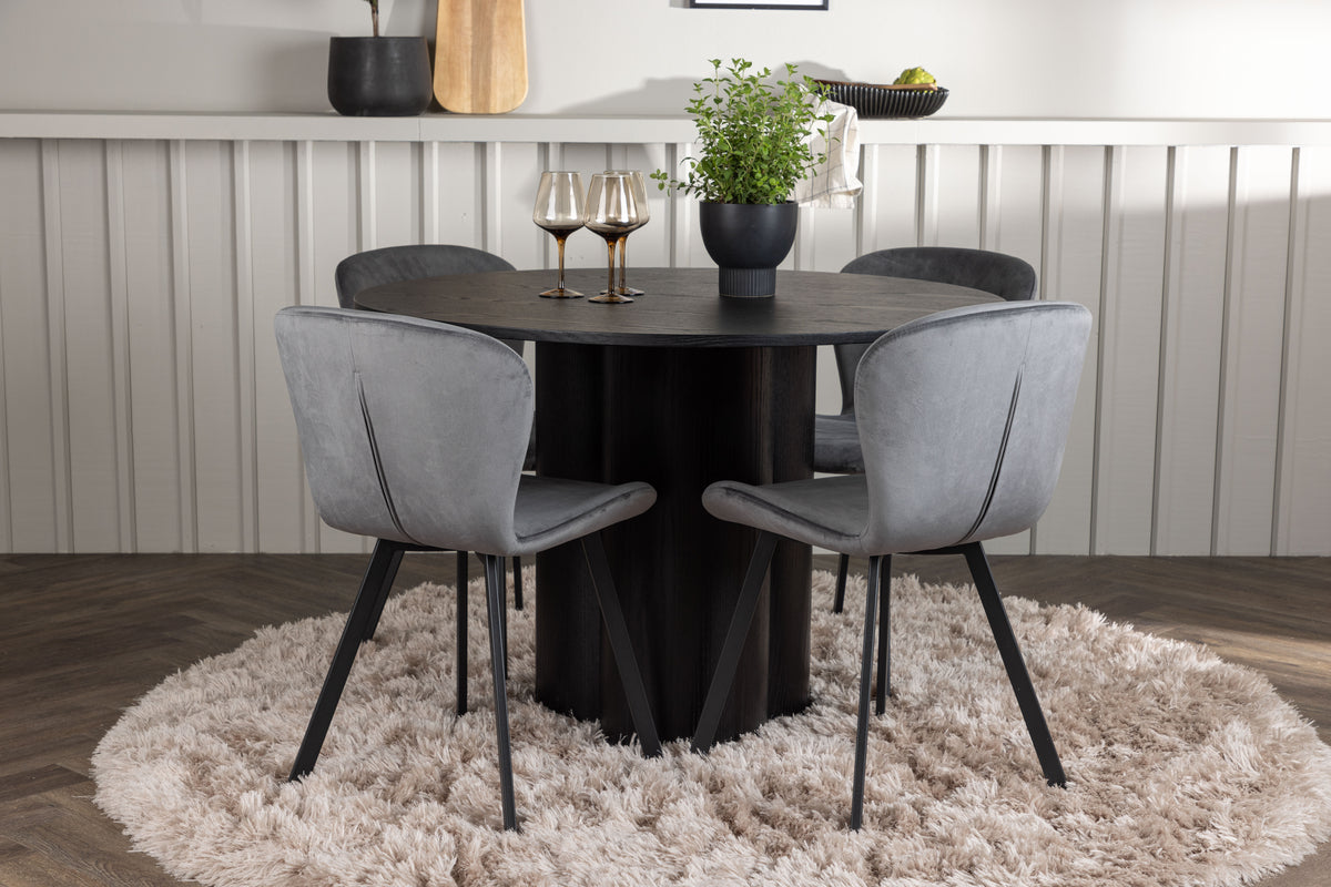 Round Dining Table ø110 Black + Dining Chair 2-pack Grey