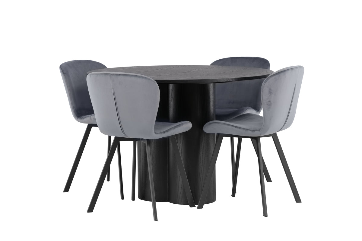Round Dining Table ø110 Black + Dining Chair 2-pack Grey