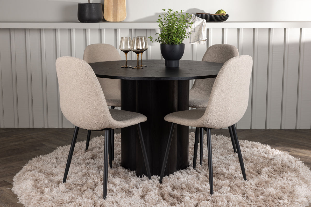 Round Dining Table ø110 Black + Dining Chair 2-pack Beige