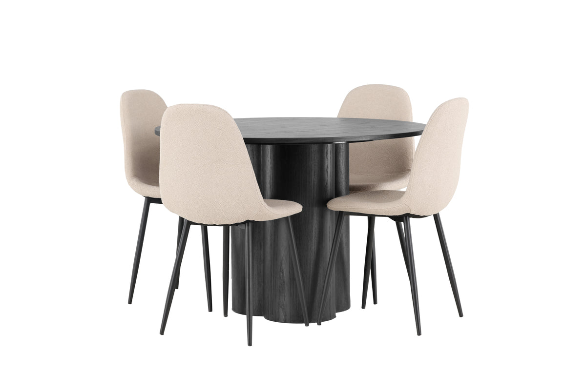 Round Dining Table ø110 Black + Dining Chair 2-pack Beige