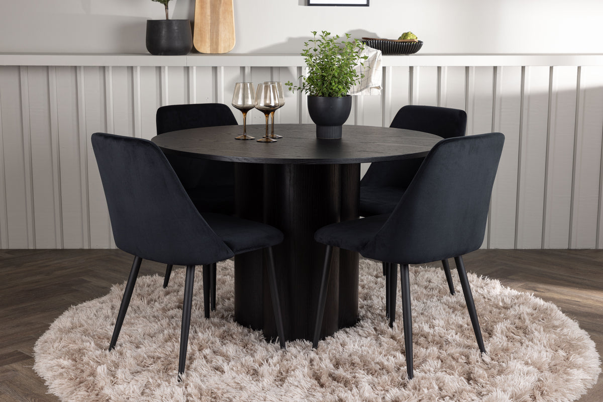 Round Dining Table ø110 Black + Dining Chair 2-pack Black