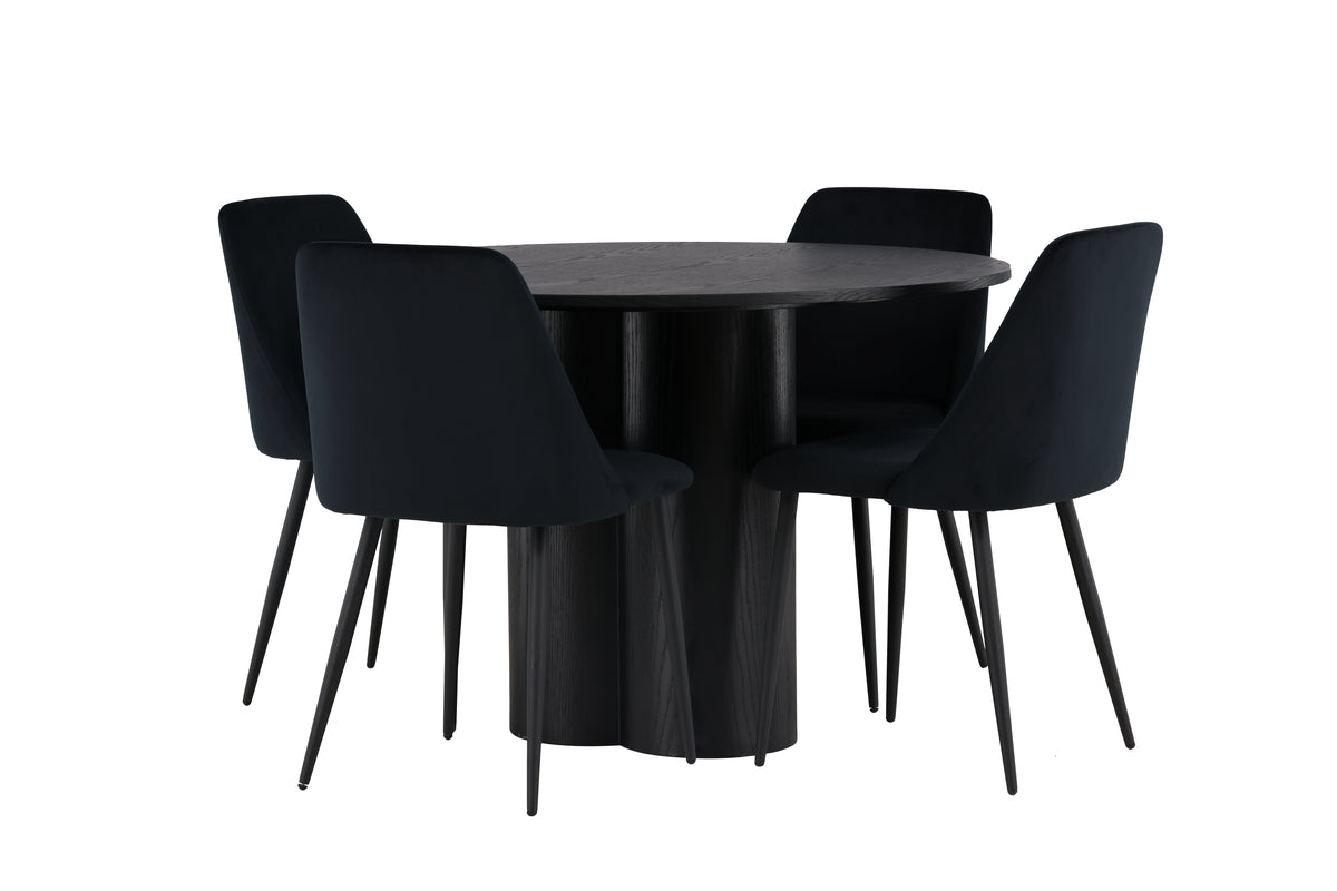 Round Dining Table ø110 Black + Dining Chair 2-pack Black