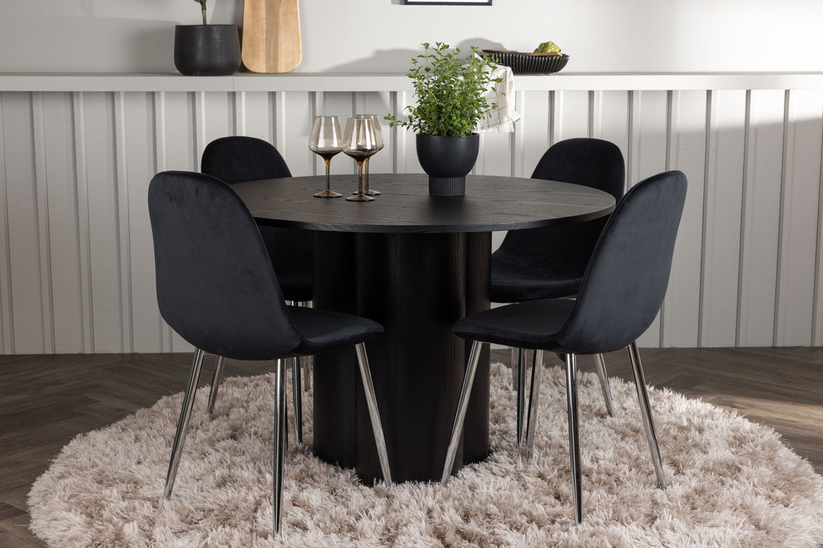 Round Dining Table ø110 Black + Dining Chair 2-pack Black
