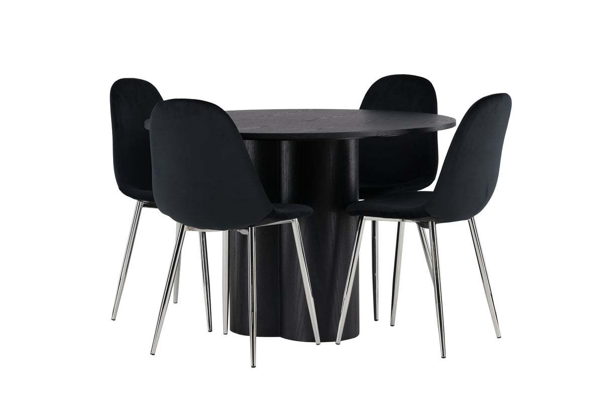 Round Dining Table ø110 Black + Dining Chair 2-pack Black