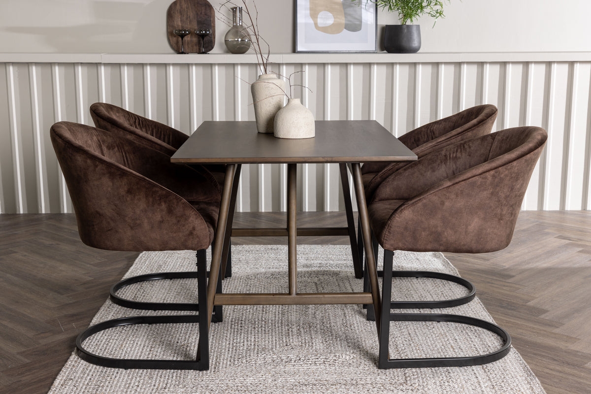 Rectangular Dining Table 80 x 120 Dark Brown + Dining Chair 2-pack Dark Brown