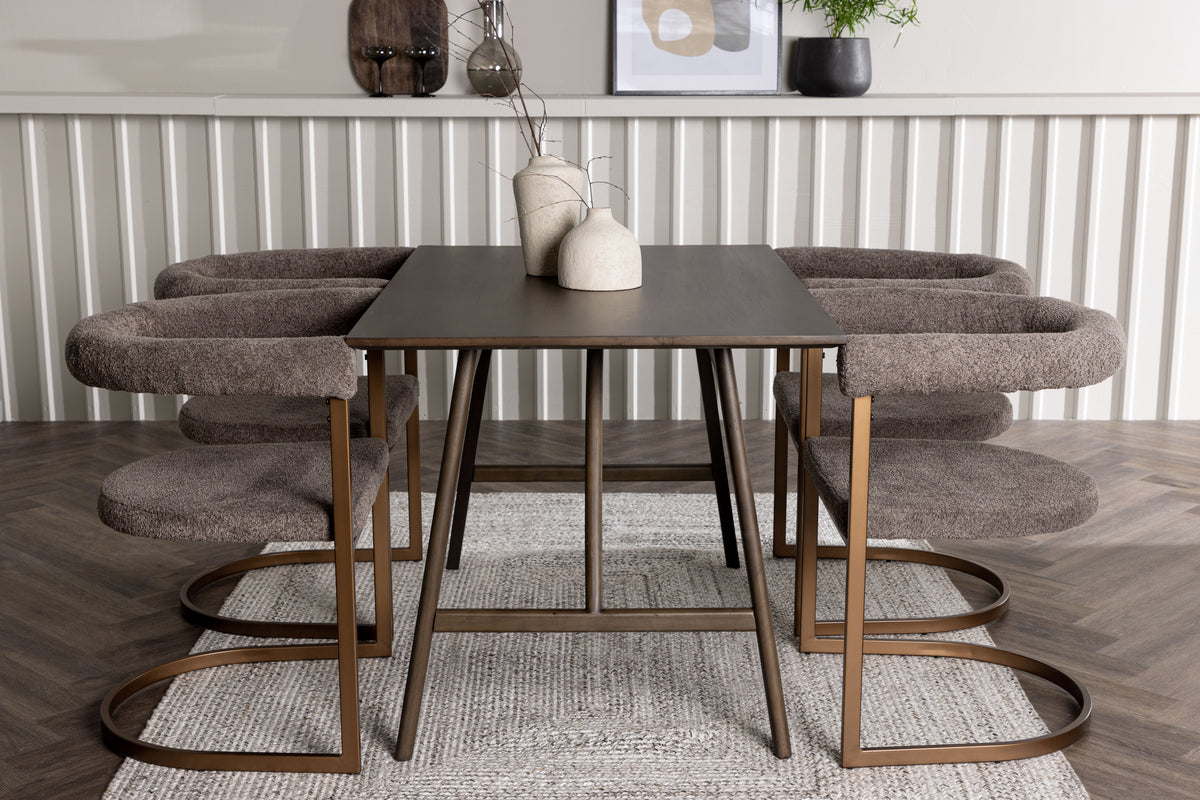 Rectangular Dining Table 80 x 120 Dark Brown + Dining Chair 2-pack Brown