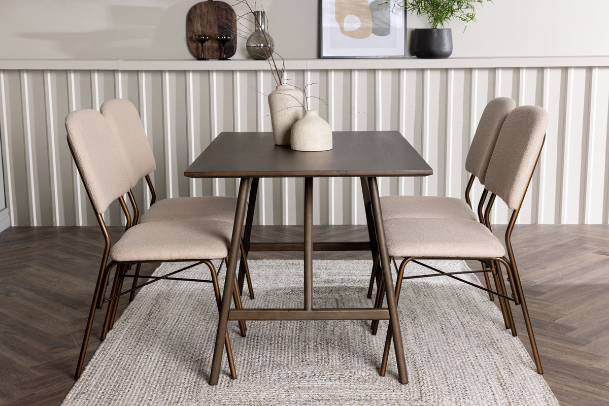 Rectangular Dining Table 80 x 120 Dark Brown + Dining Chair 2-pack Beige