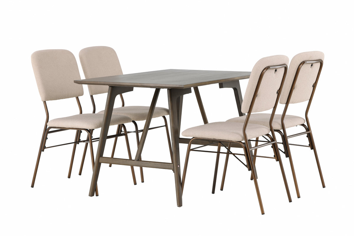Rectangular Dining Table 80 x 120 Dark Brown + Dining Chair 2-pack Beige