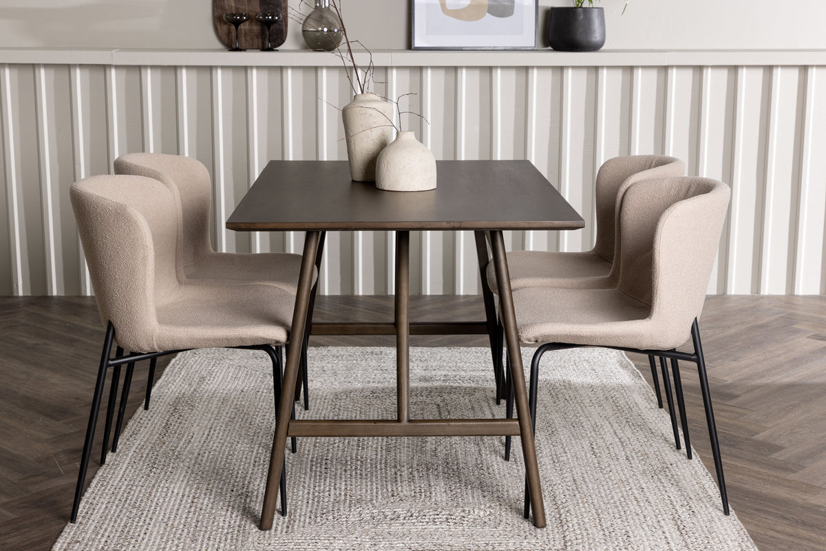 Dining Chair 2-pack Beige + Rectangular Dining Table 80 x 120 Dark Brown