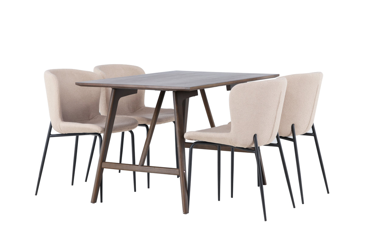 Dining Chair 2-pack Beige + Rectangular Dining Table 80 x 120 Dark Brown