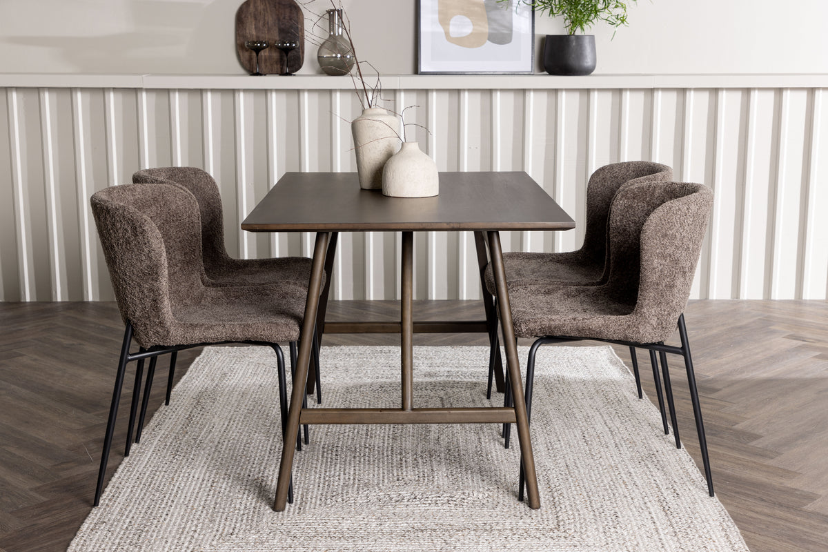 Dining Chair 2-pack Dark Grey + Rectangular Dining Table 80 x 120 Dark Brown