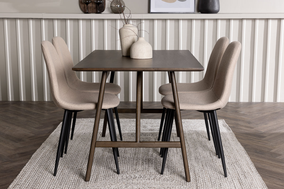 Rectangular Dining Table 80 x 120 Dark Brown + Dining Chair 2-pack Beige