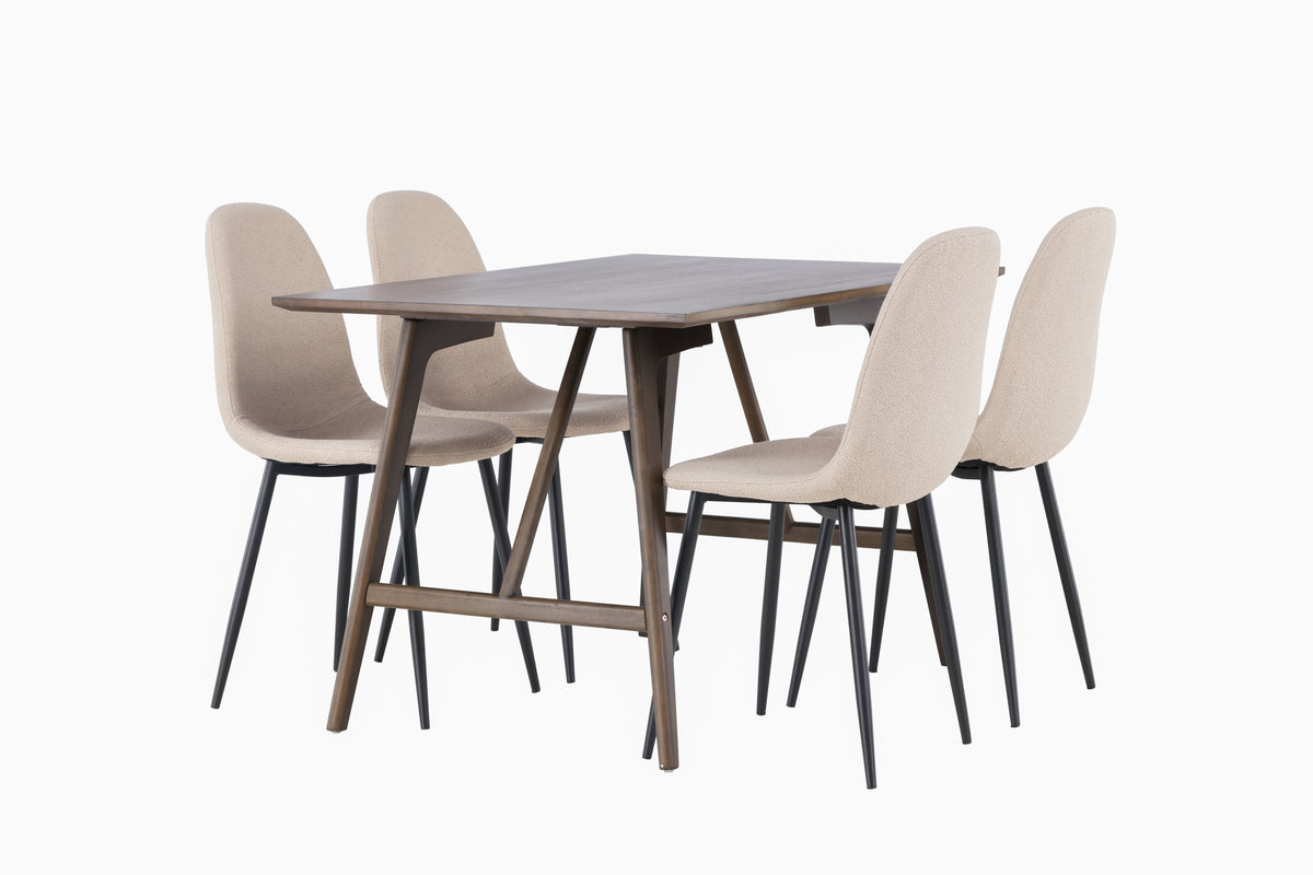 Rectangular Dining Table 80 x 120 Dark Brown + Dining Chair 2-pack Beige