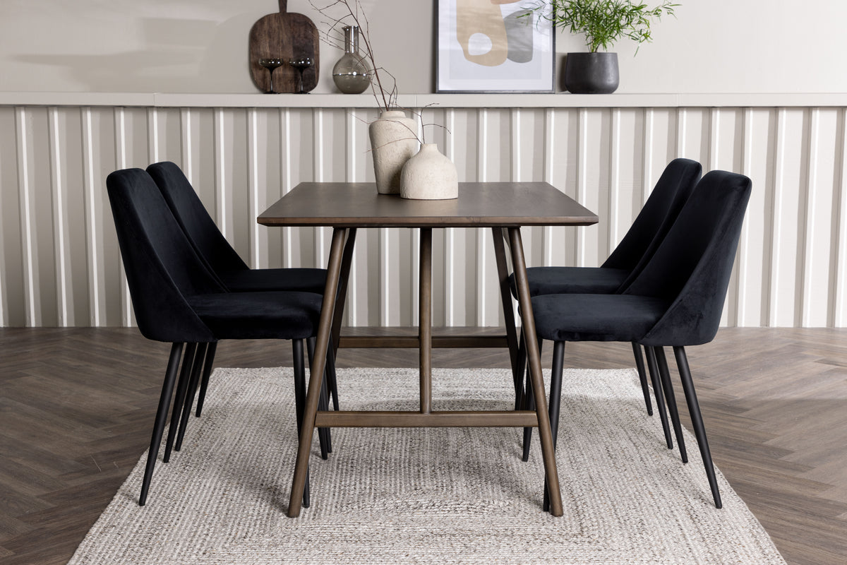 Rectangular Dining Table 80 x 120 Dark Brown + Dining Chair 2-pack Black