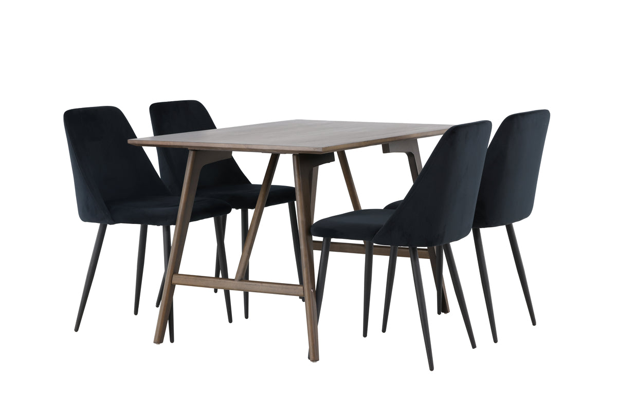 Rectangular Dining Table 80 x 120 Dark Brown + Dining Chair 2-pack Black