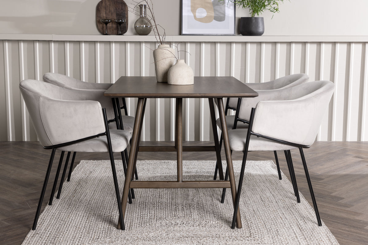 Rectangular Dining Table 80 x 120 Dark Brown + Dining Chair 2-pack Grey