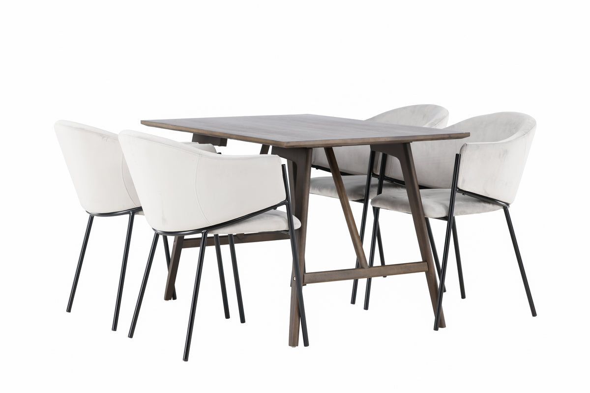 Rectangular Dining Table 80 x 120 Dark Brown + Dining Chair 2-pack Grey