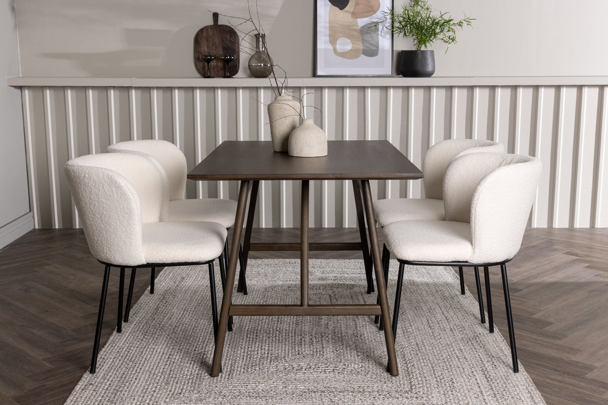 Rectangular Dining Table 80 x 120 Dark Brown + Dining Chair 2-pack White