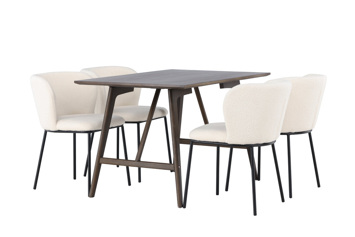 Rectangular Dining Table 80 x 120 Dark Brown + Dining Chair 2-pack White