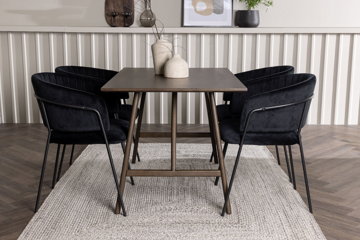 Rectangular Dining Table 80 x 120 Dark Brown + Dining Chair 2-pack Black