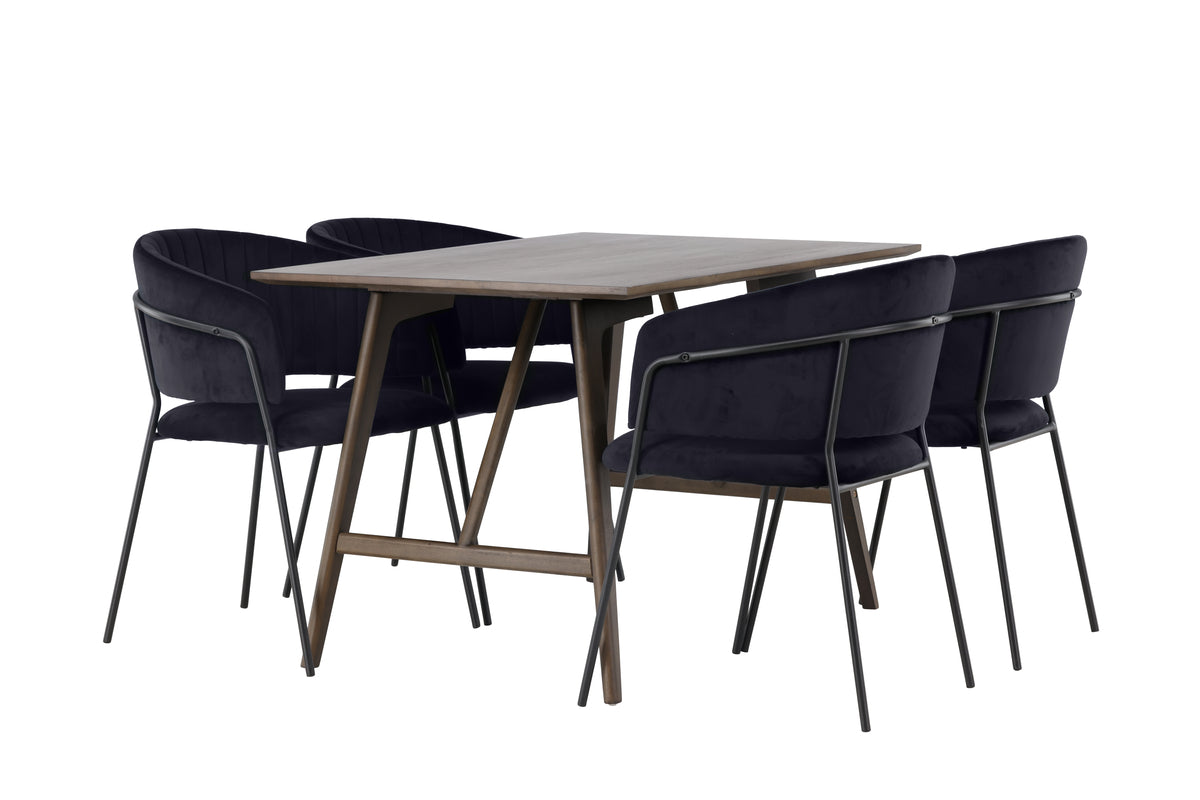 Rectangular Dining Table 80 x 120 Dark Brown + Dining Chair 2-pack Black