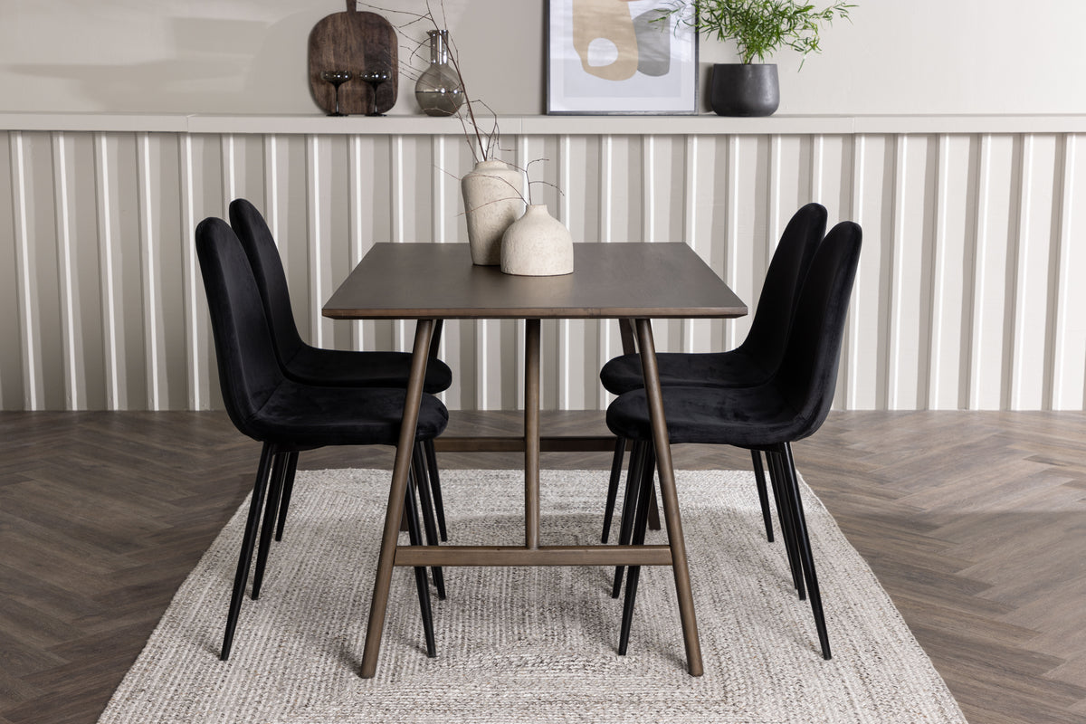 Dining Chair 2-pack Black + Rectangular Dining Table 80 x 120 Dark Brown