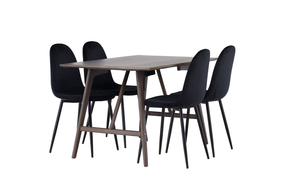 Dining Chair 2-pack Black + Rectangular Dining Table 80 x 120 Dark Brown