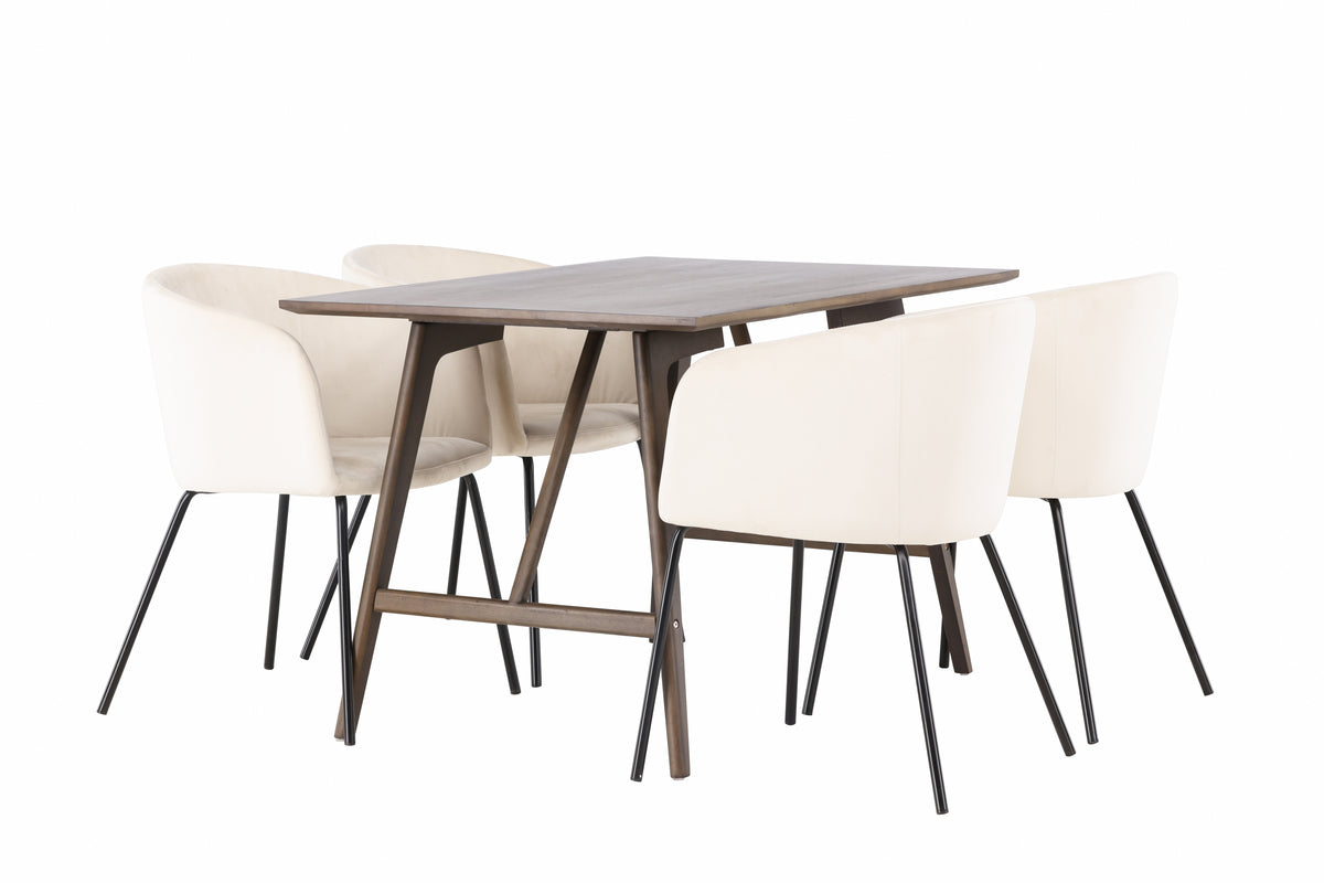 Dining Chair Beige + Rectangular Dining Table 80 x 120 Dark Brown