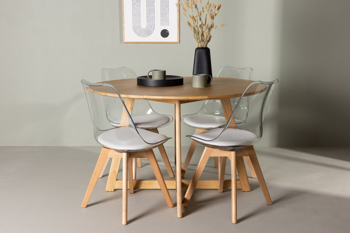 Round Dining Table ø120 Brown + Dining Chair 2-pack Nature