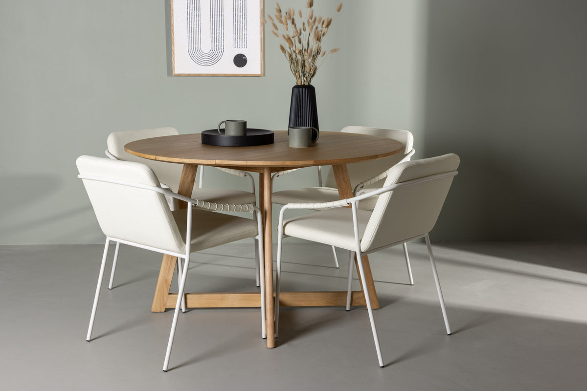 Round Dining Table ø120 Brown + Dining Chair 2-pack Beige