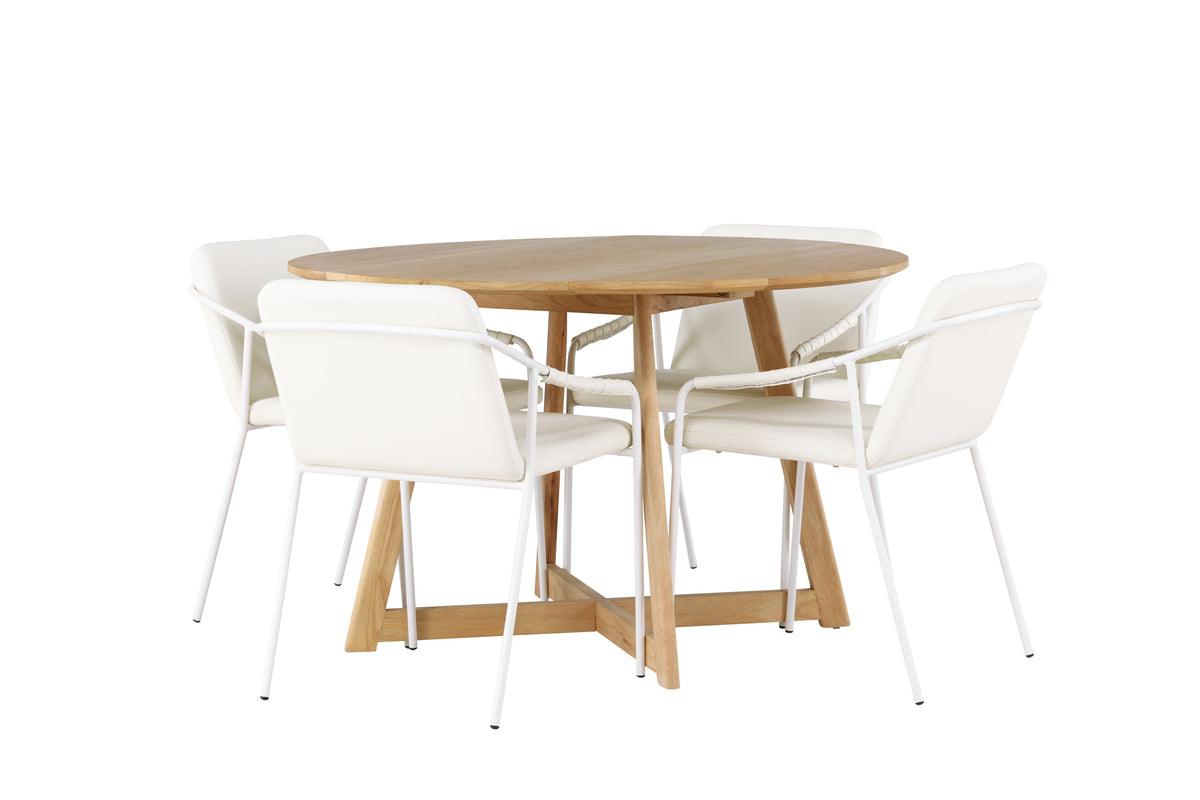 Round Dining Table ø120 Brown + Dining Chair 2-pack Beige