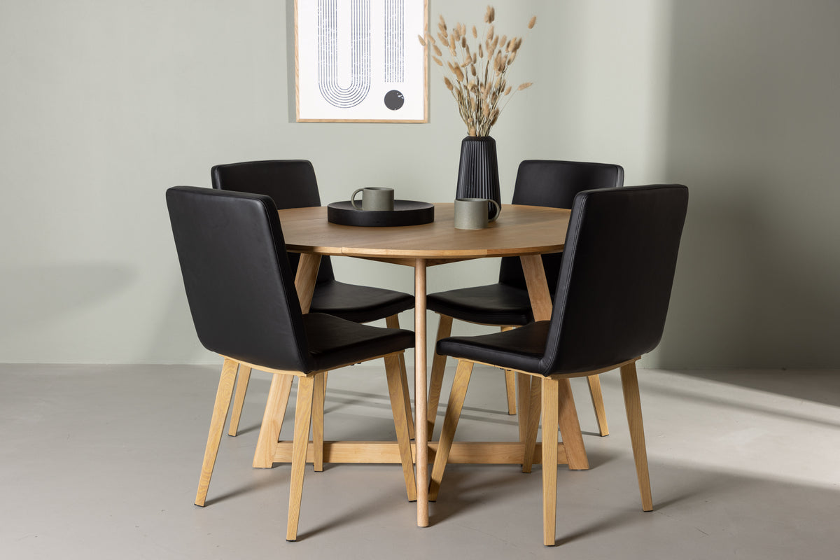 Round Dining Table ø120 Brown + Dining Chair 2-pack Black