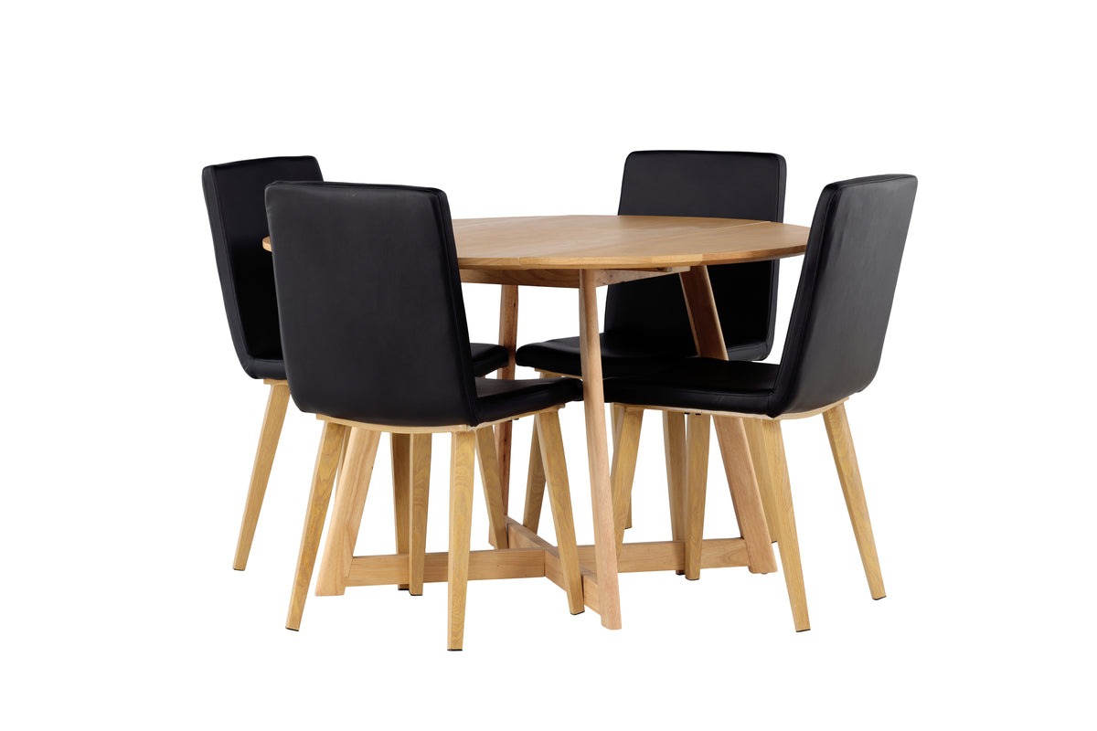 Round Dining Table ø120 Brown + Dining Chair 2-pack Black