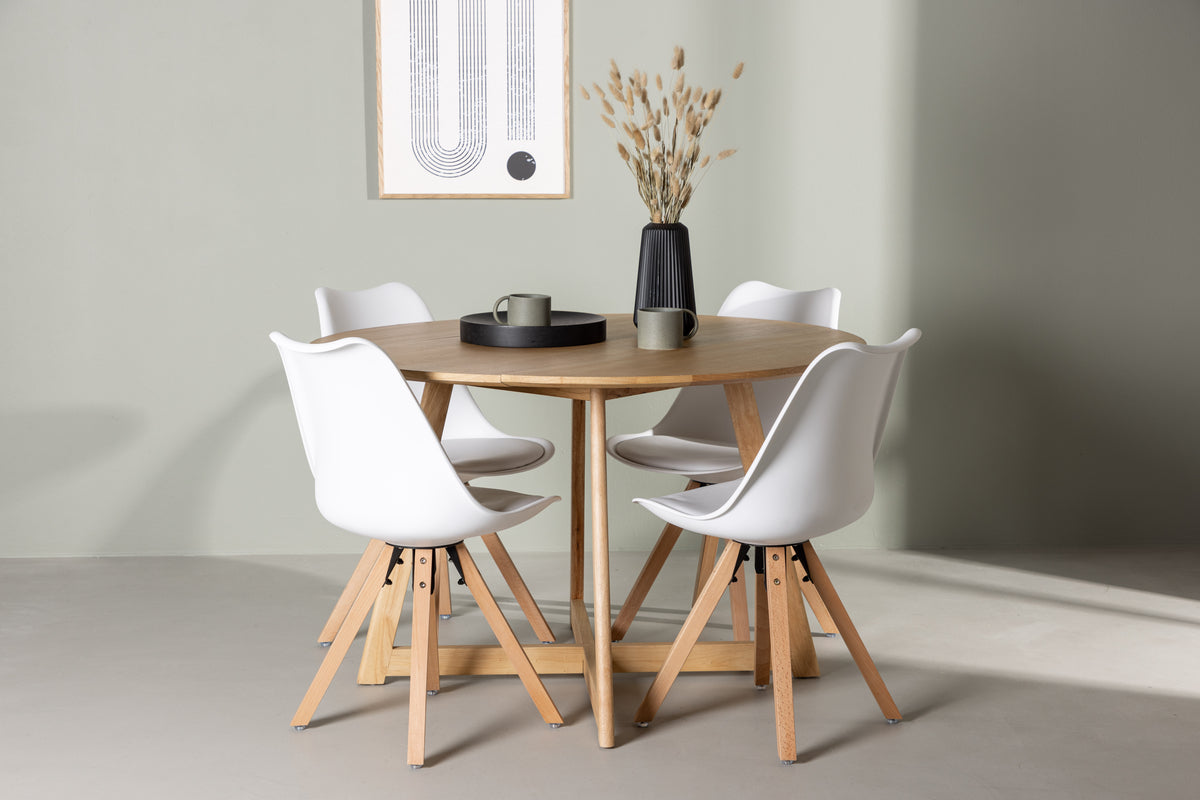 Round Dining Table ø120 Brown + Dining Chair 2-pack White