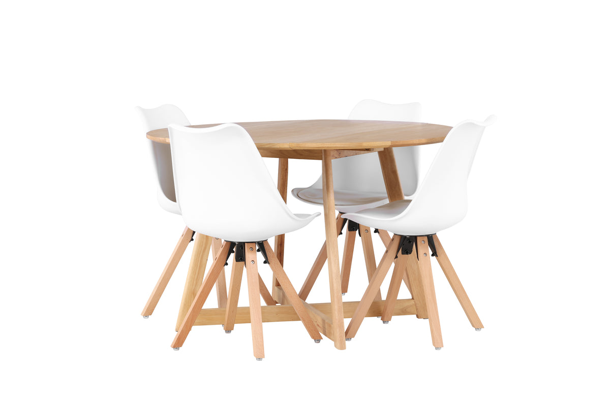 Round Dining Table ø120 Brown + Dining Chair 2-pack White