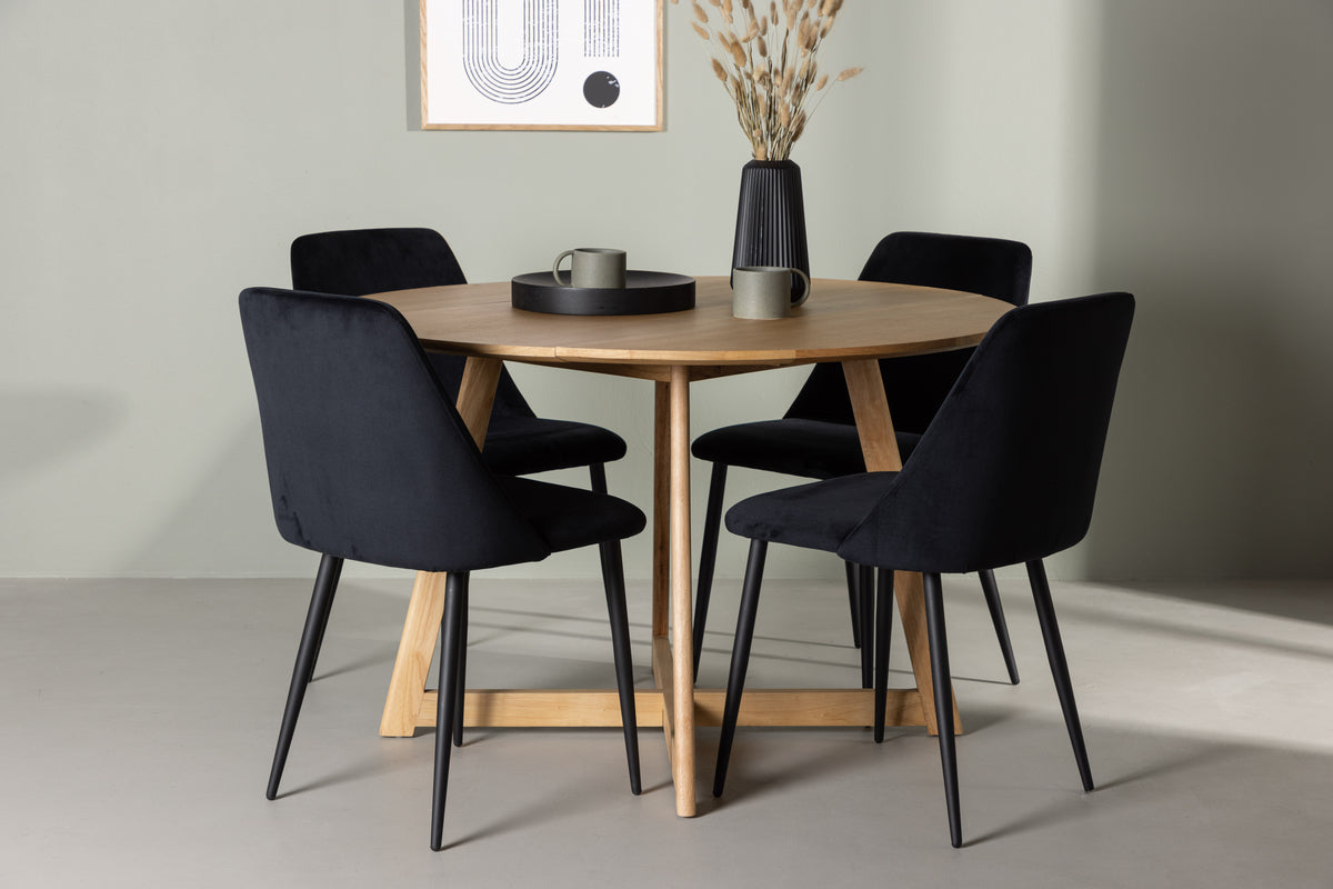 Round Dining Table ø120 Brown + Dining Chair 2-pack Black