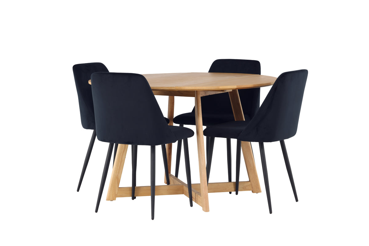 Round Dining Table ø120 Brown + Dining Chair 2-pack Black