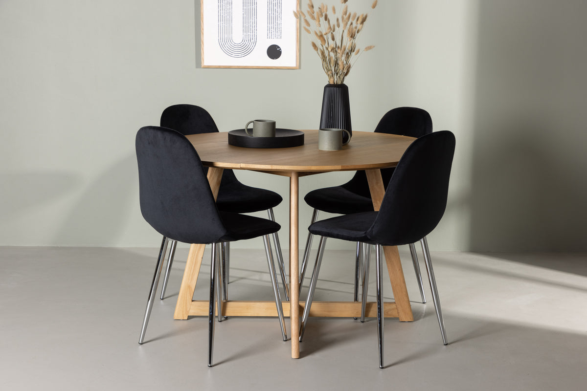 Round Dining Table ø120 Brown + Dining Chair 2-pack Black