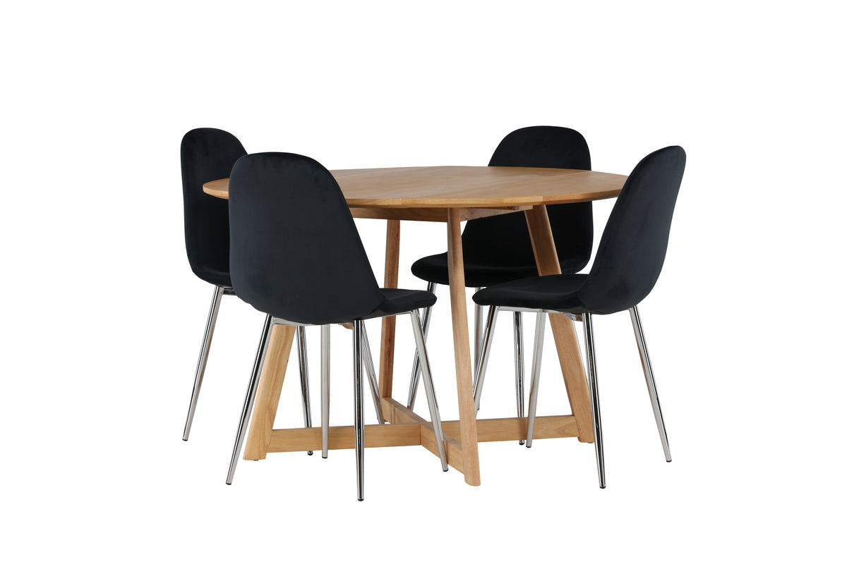 Round Dining Table ø120 Brown + Dining Chair 2-pack Black