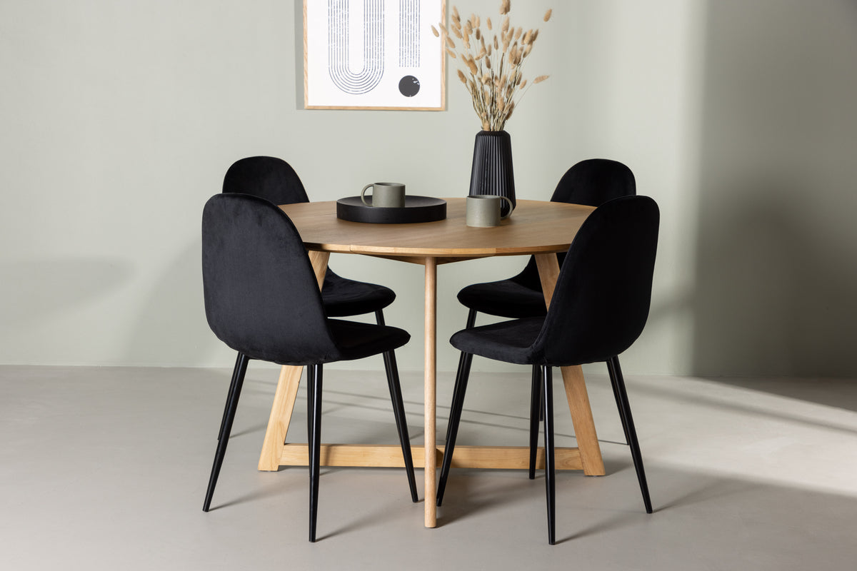Dining Chair 2-pack Black + Round Dining Table ø120 Brown