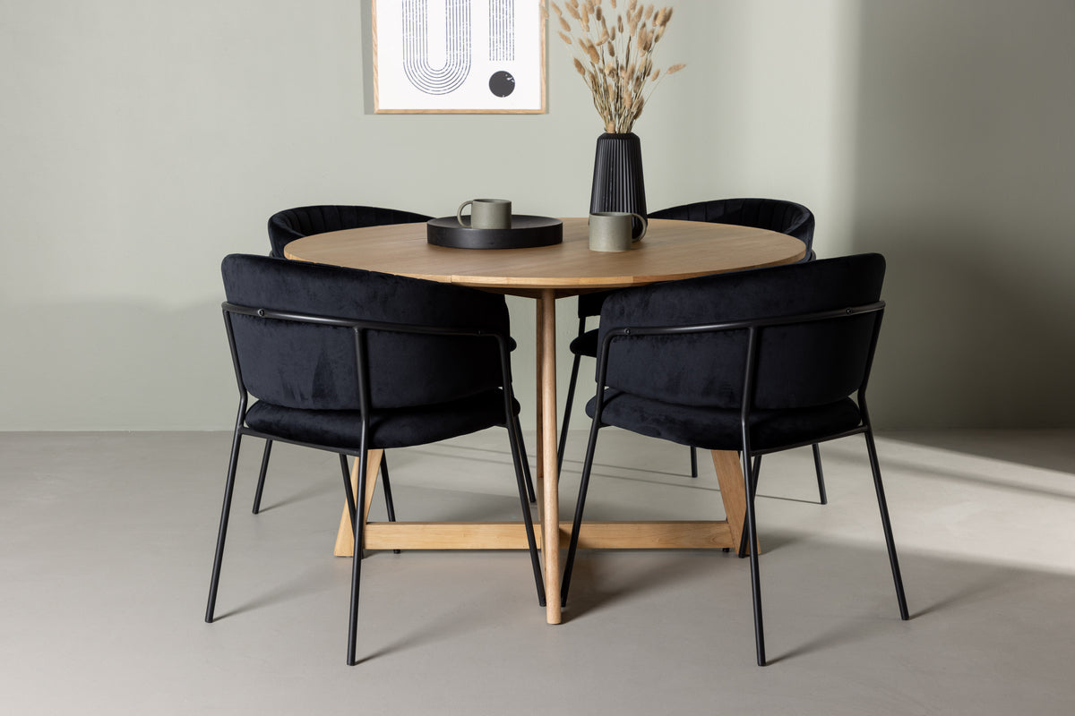 Round Dining Table ø120 Brown + Dining Chair 2-pack Black