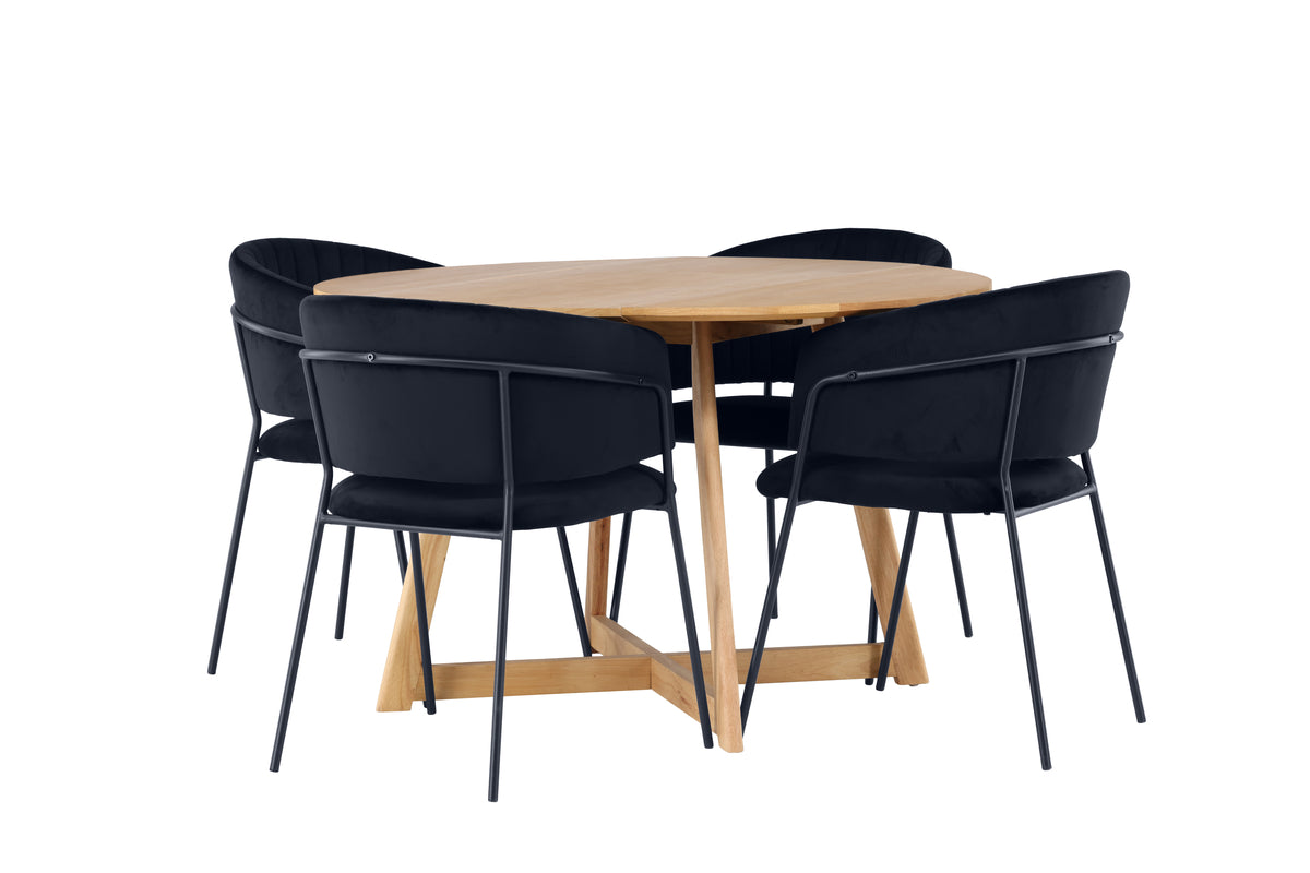 Round Dining Table ø120 Brown + Dining Chair 2-pack Black