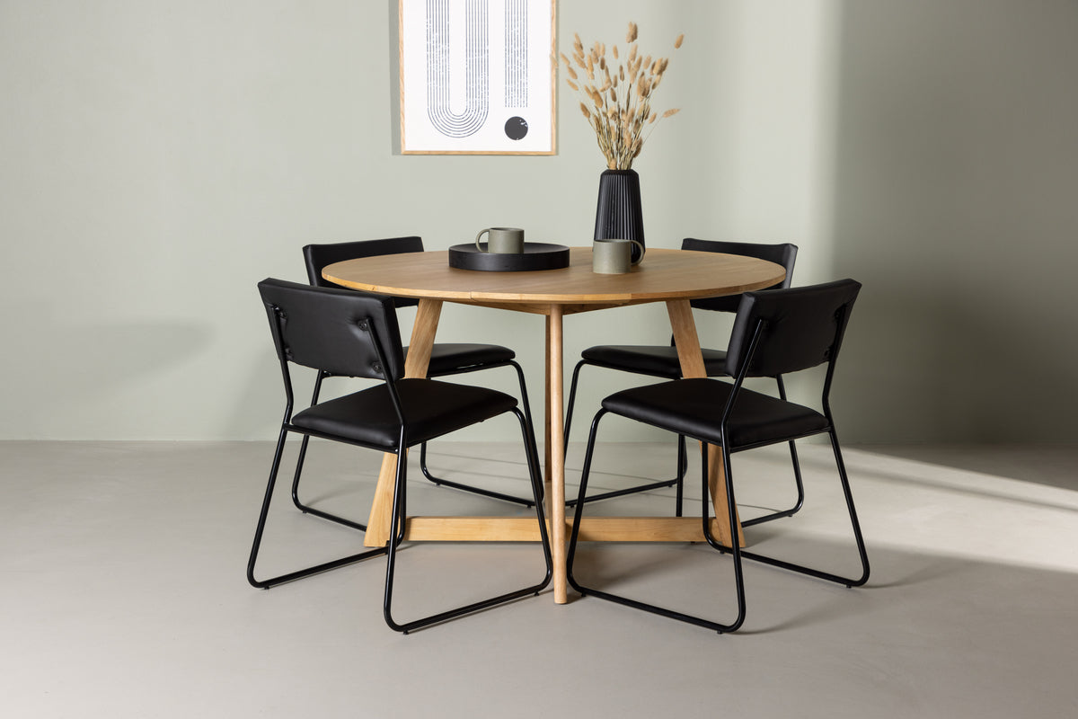 Dining Chair 2-pack Black + Round Dining Table ø120 Brown