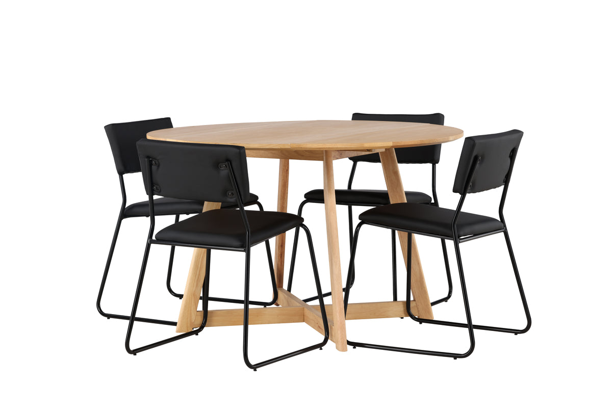 Dining Chair 2-pack Black + Round Dining Table ø120 Brown