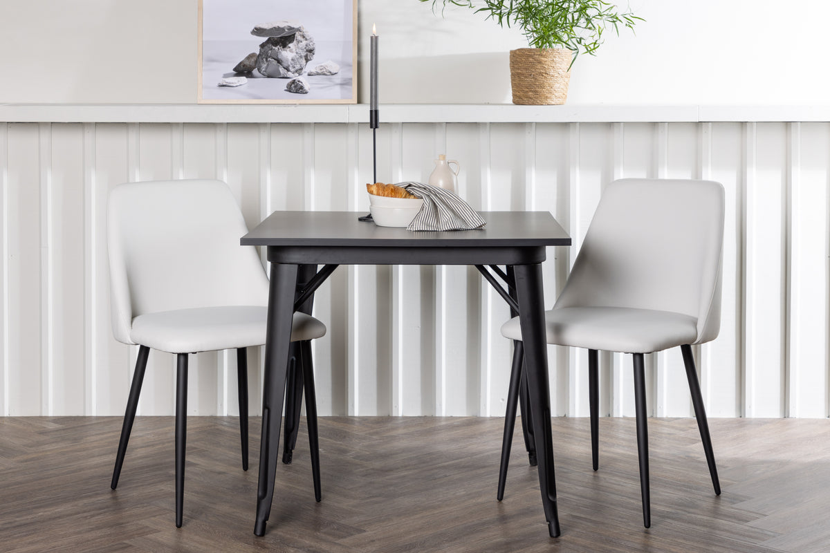 Rectangular Dining Table 80 x 80 Black + Dining Chair 2-pack White