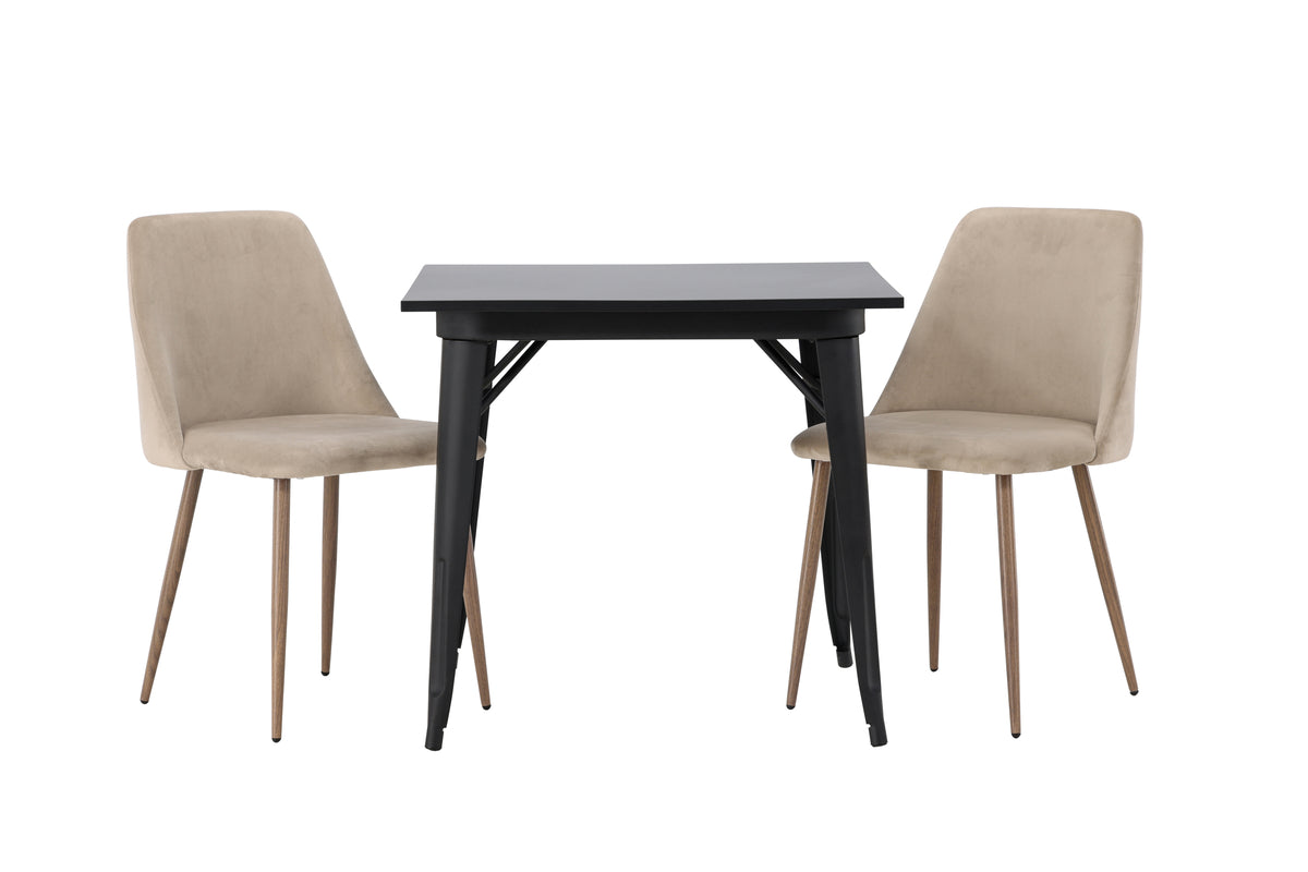 Rectangular Dining Table 80 x 80 Black + Dining Chair 2-pack Brown