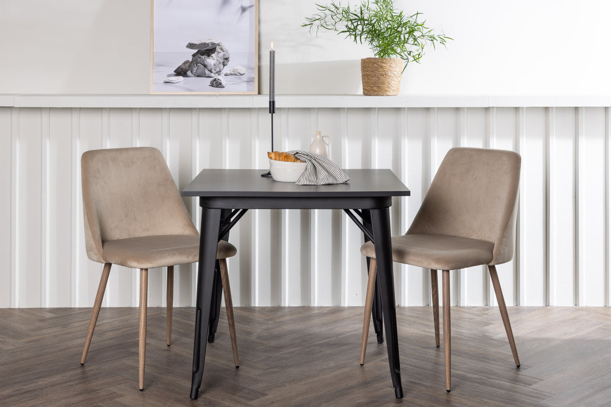 Rectangular Dining Table 80 x 80 Black + Dining Chair 2-pack Brown