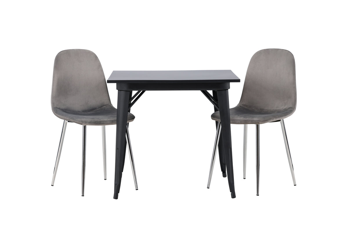 Rectangular Dining Table 80 x 80 Black + Dining Chair 2-pack Light Grey