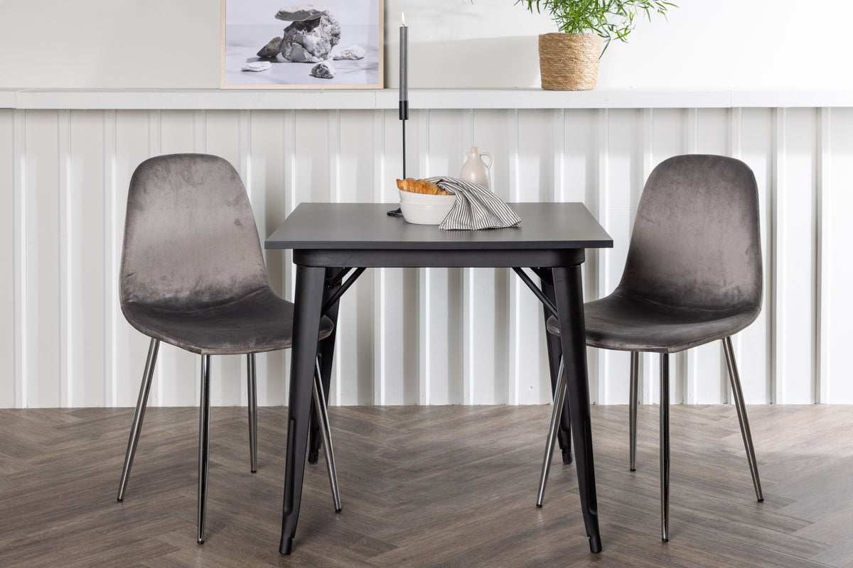 Rectangular Dining Table 80 x 80 Black + Dining Chair 2-pack Light Grey